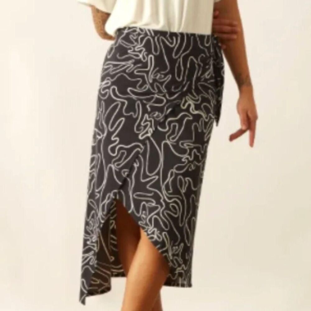 ADAY It's A Swirl Midi Wrap Skirt | Black Patterned | Size XL | NWOT